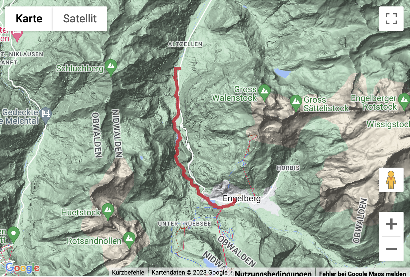 Google-Karte mit aufgezeichneter Route