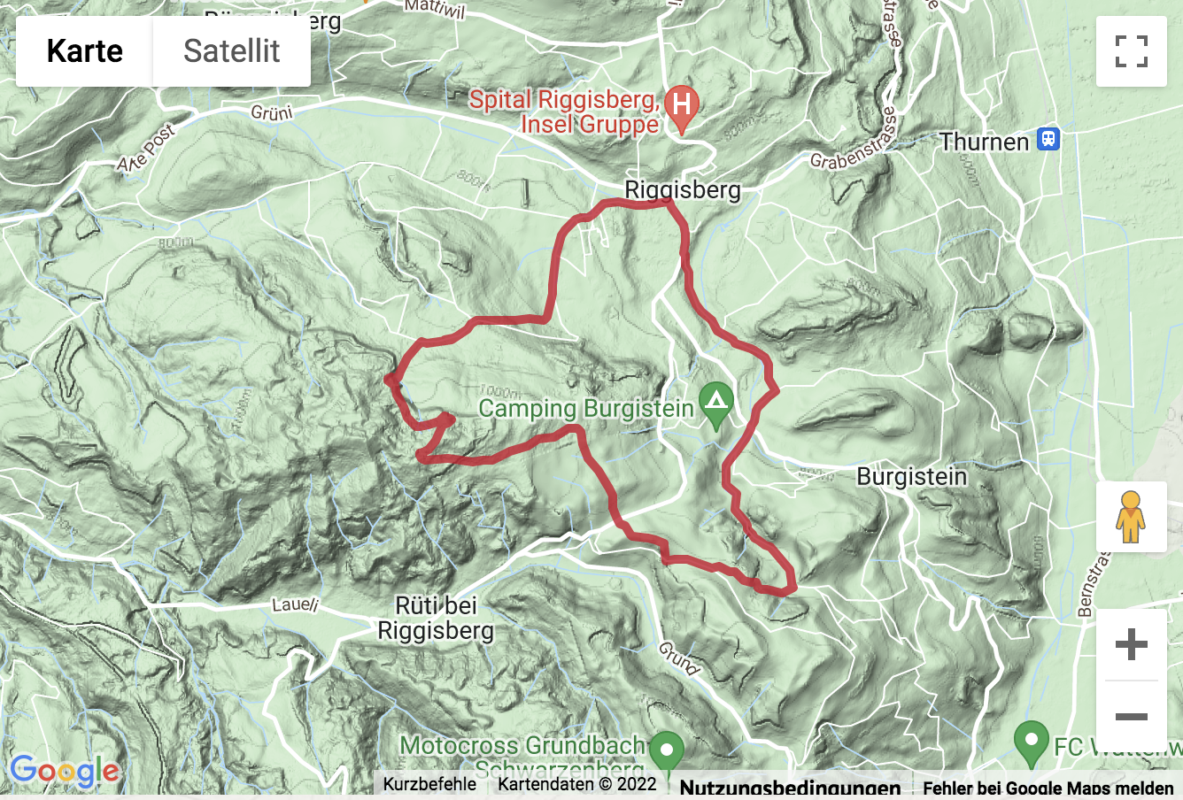 Übersichtskarte Rundwanderung von Riggisberg auf die Gibelegg