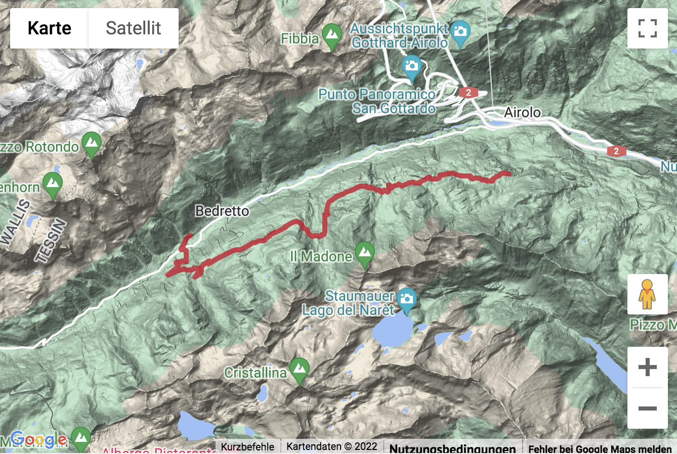 Übersichtskarte Höhenroute Strada degli Alpi hoch über dem Bedrettotal