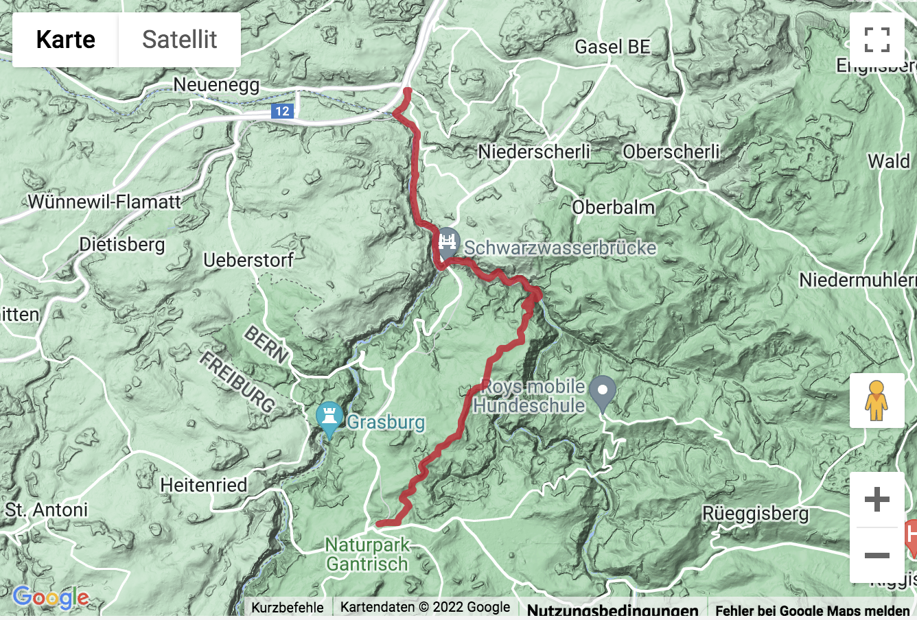 Übersichtskarte Wanderung am Schwarzwasser und an der Sense