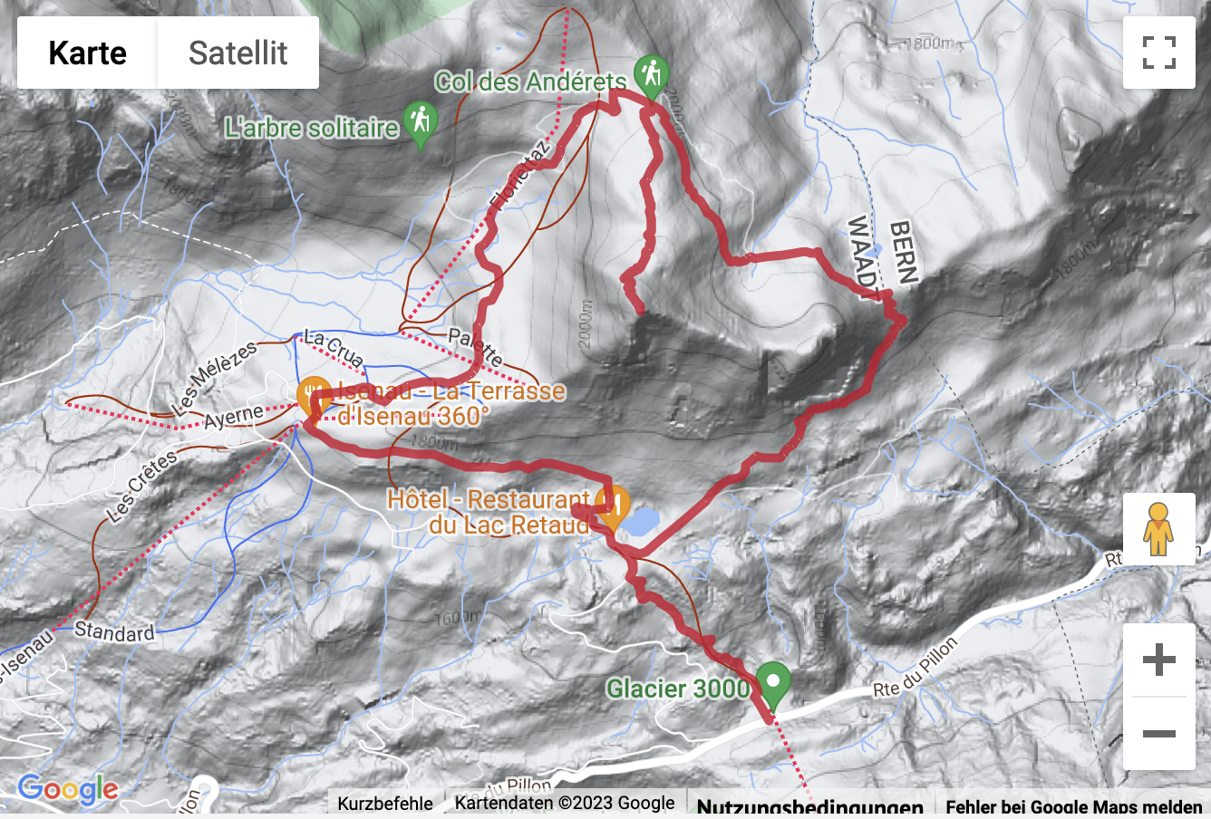 Übersichtskarte Gipfelwanderung vom Col du Pillon zur La Palette