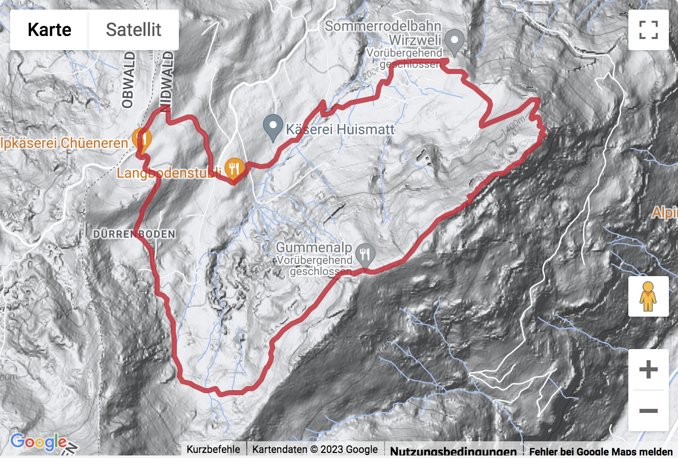 Google-Karte mit aufgezeichneter Route