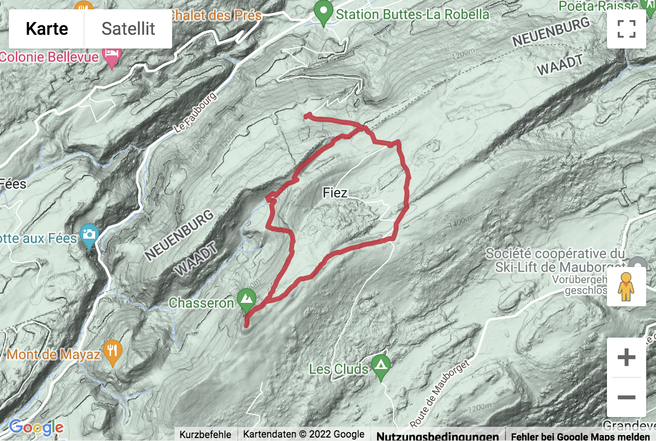 Übersichtskarte Gipfelwanderung von Petite Robella zum Chasseron