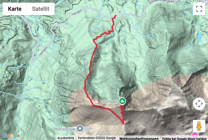 Routenskizze zur Gipfelwanderung auf den Ochsen