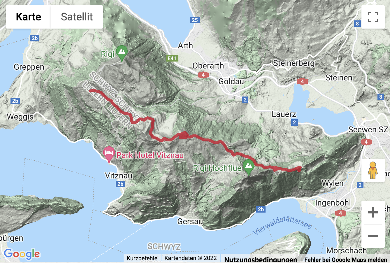 Übersichtskarte Höhenwanderung vom Rigi-Kaltbad zum Urmiberg