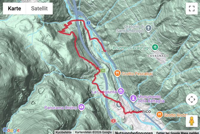 Routenskizze zur Bahnwanderweg in Giornico