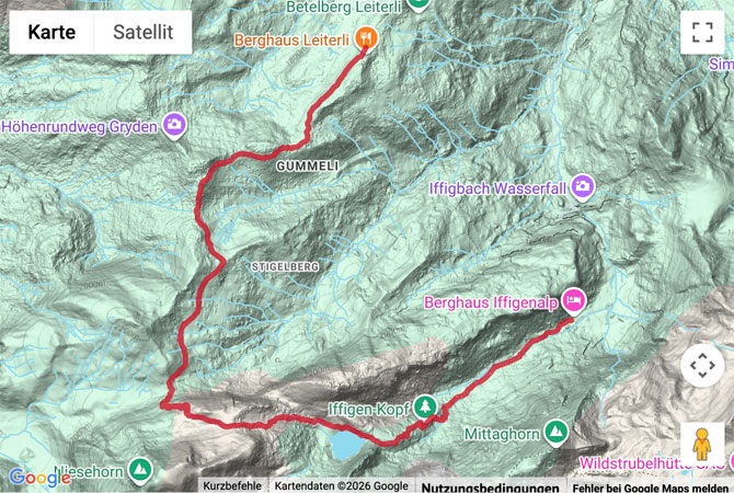 Routenskizze zur Bergwanderung vom Betelberg zur Iffigenalp