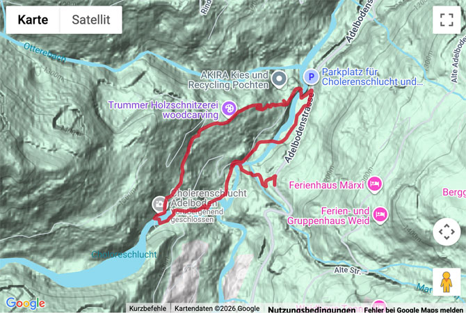 Routenskizze zur Wanderung durch die Cholerenschlucht bei Adelboden
