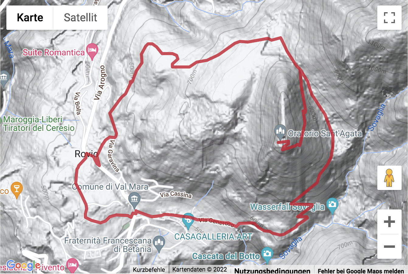 Übersichtskarte Bergwanderung zum Monte Sant'Agata