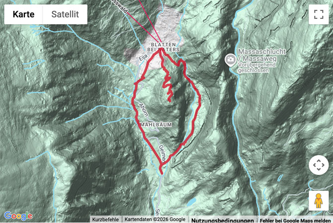 Routenskizze zur Wanderung zum Aussichtspunkt auf dem Blindbärgji