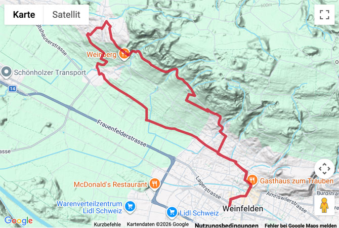 Routenskizze zur Wanderung auf dem Weinweg Weinfelden