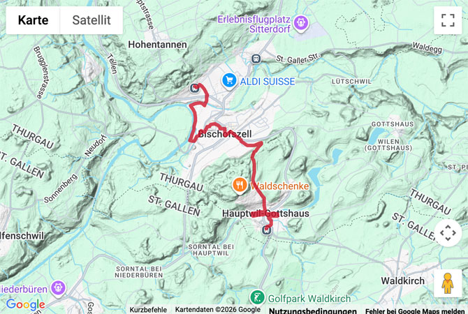 Routenskizze zur Wanderung Industrielehrpfad Hauptwil - Bischofszell