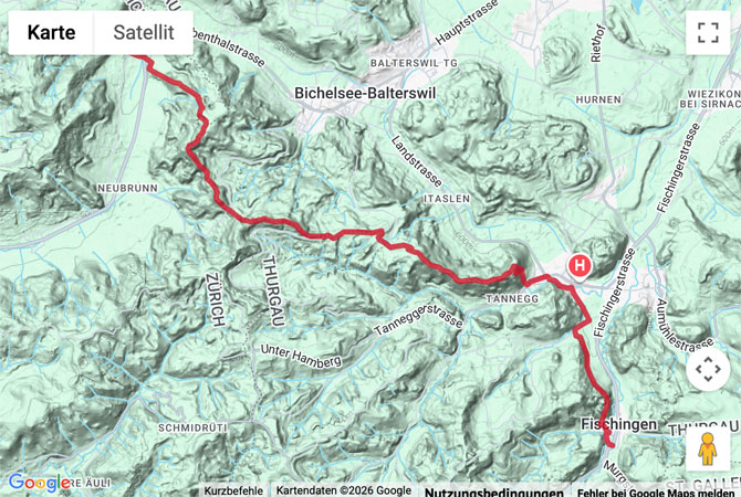 Routenskizze zur Wanderung von Seelmatten nach Fischingen