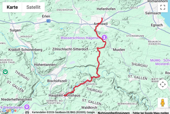 Routenskizze zur Wanderung von Hauptwil nach Amriswil