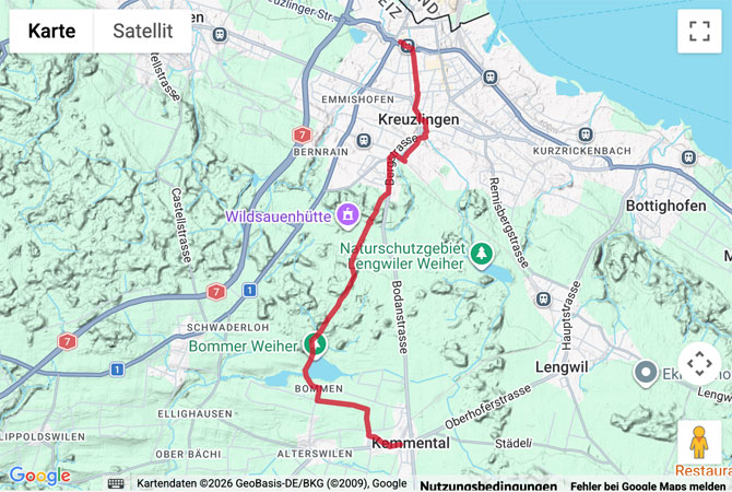 Routenskizze zur Wanderung von Siegershausen nach Kreuzlingen