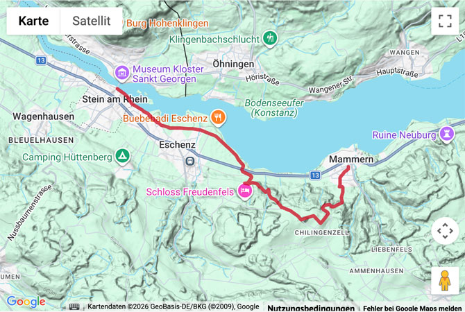 Routenskizze zur Wanderung von Mammern nach Stein am Rhein