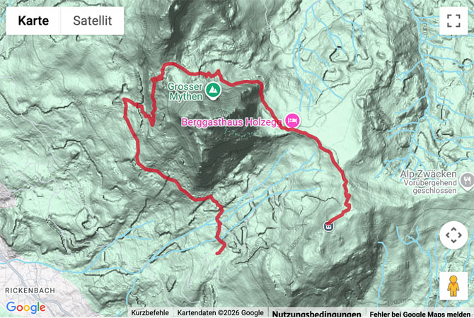 Routenskizze zur Wanderung rund um den Grossen Mythen