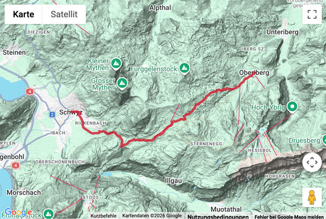 Routenskizze zur Wanderung Alter Schwyzer Weg
