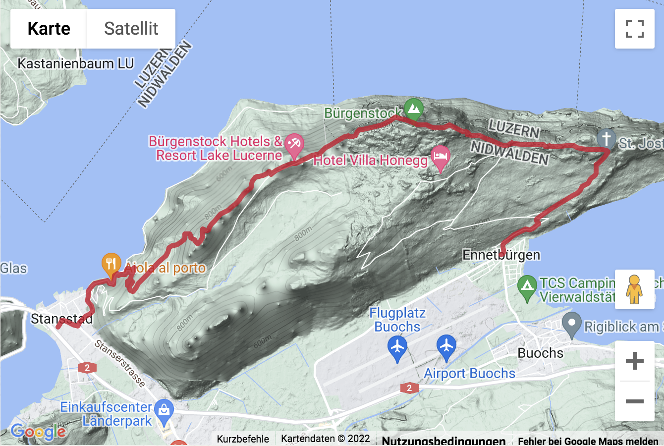 Übersichtskarte Bergwanderung zum Bürgenstock