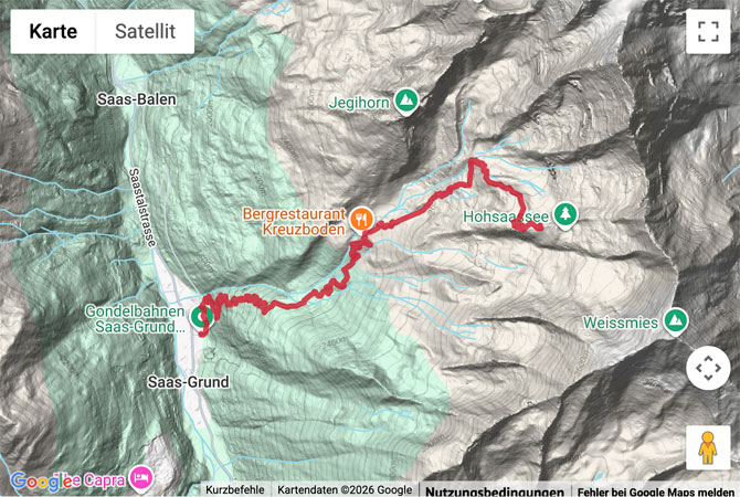 Routenskizze zur Schneeschuhtour auf dem Hohsaas-Trail