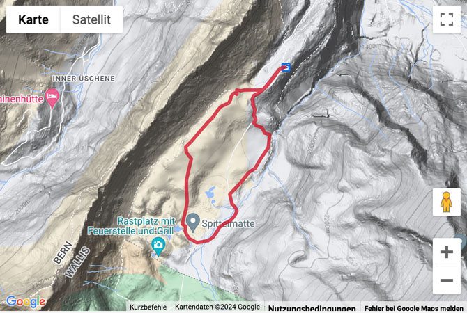 Google-Karte mit aufgezeichneter Route