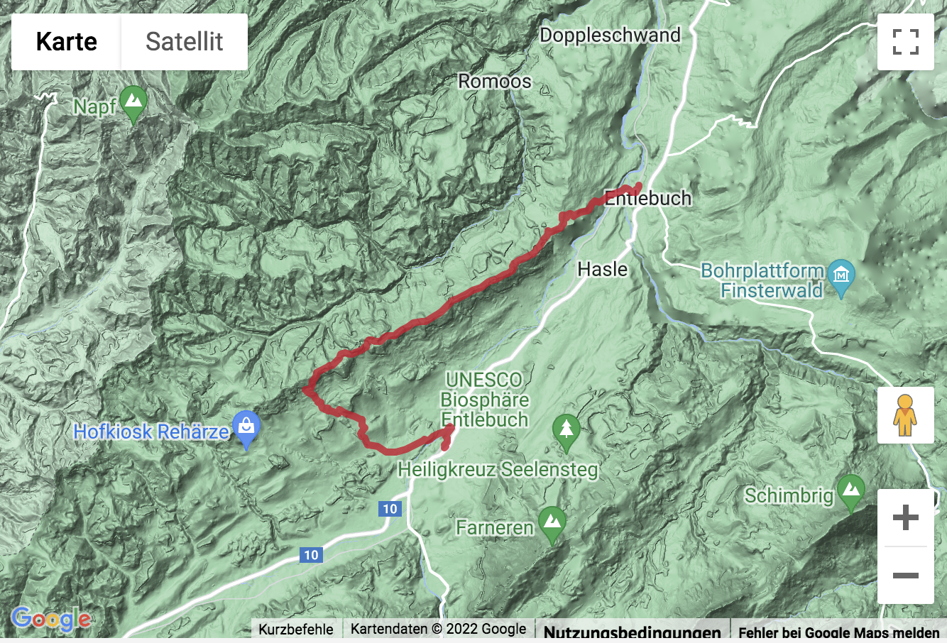 Übersichtskarte Höhenwanderung von Schüpfheim nach Entlebuch