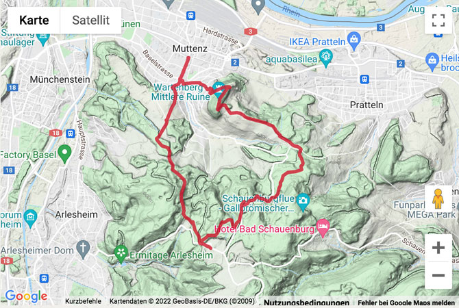 Übersichtskarte Wanderung von Muttenz über die Schönmatt