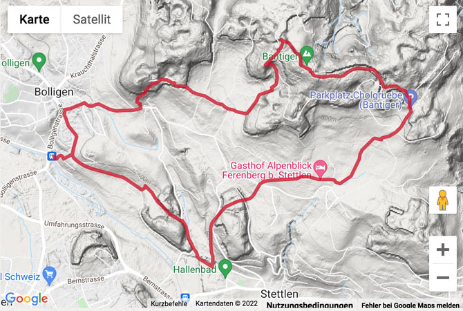 Carte de situation Wanderung von Bolligen über den Bantiger