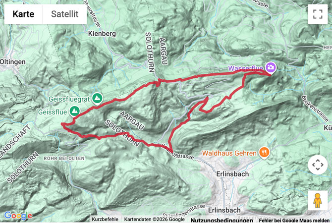 Routenskizze zur Wanderung zur Geissflue und zur Wasserflue