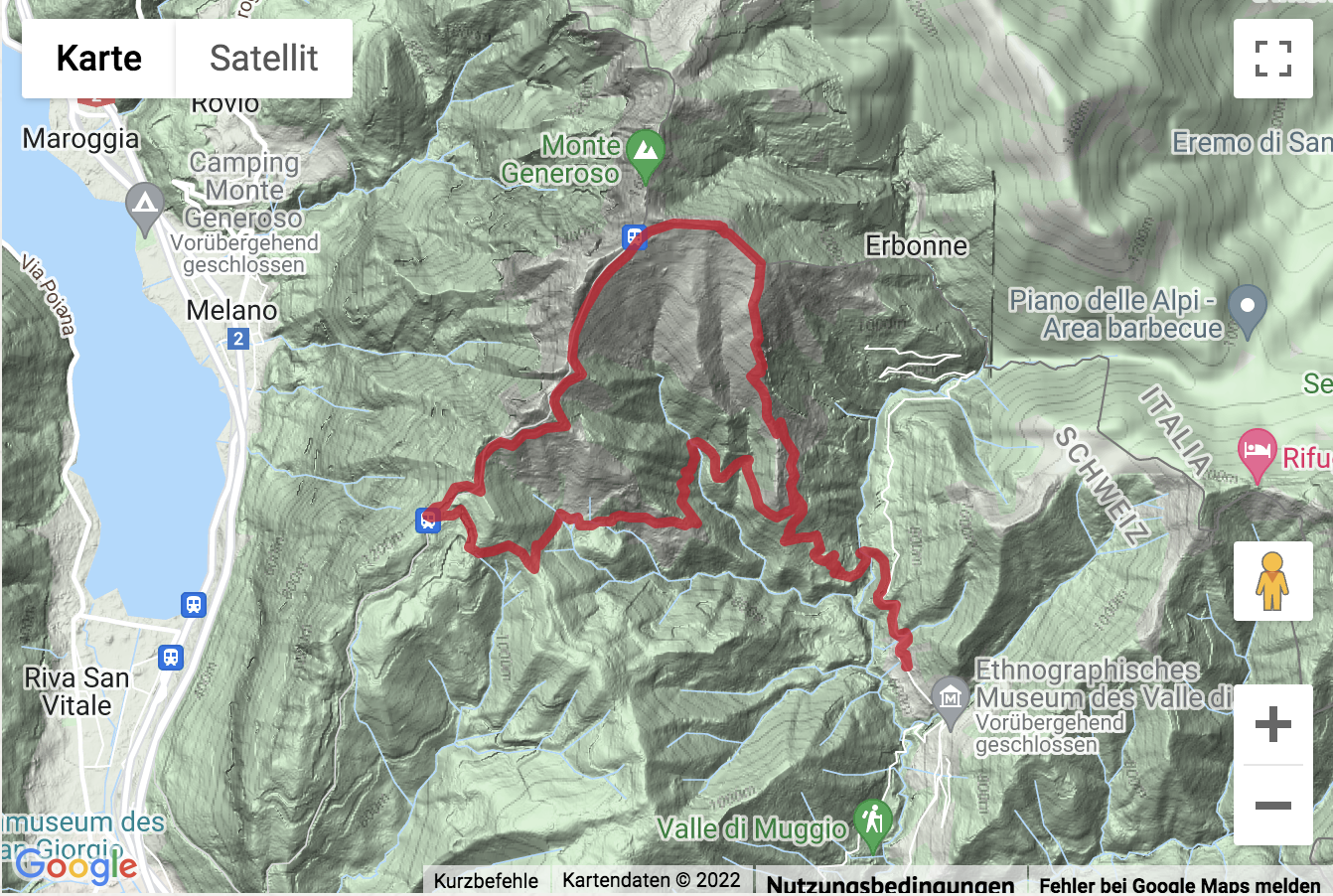 Übersichtskarte Gipfelwanderung von Muggio auf den Monte Generoso