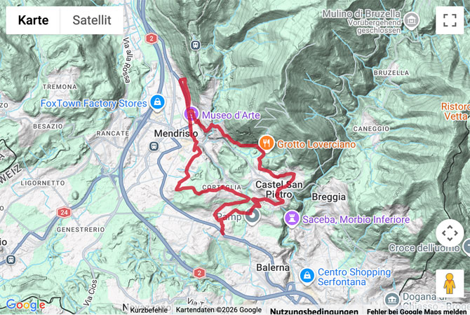 Routenskizze zur Wanderung durch die Weinberge im Mendrisiotto