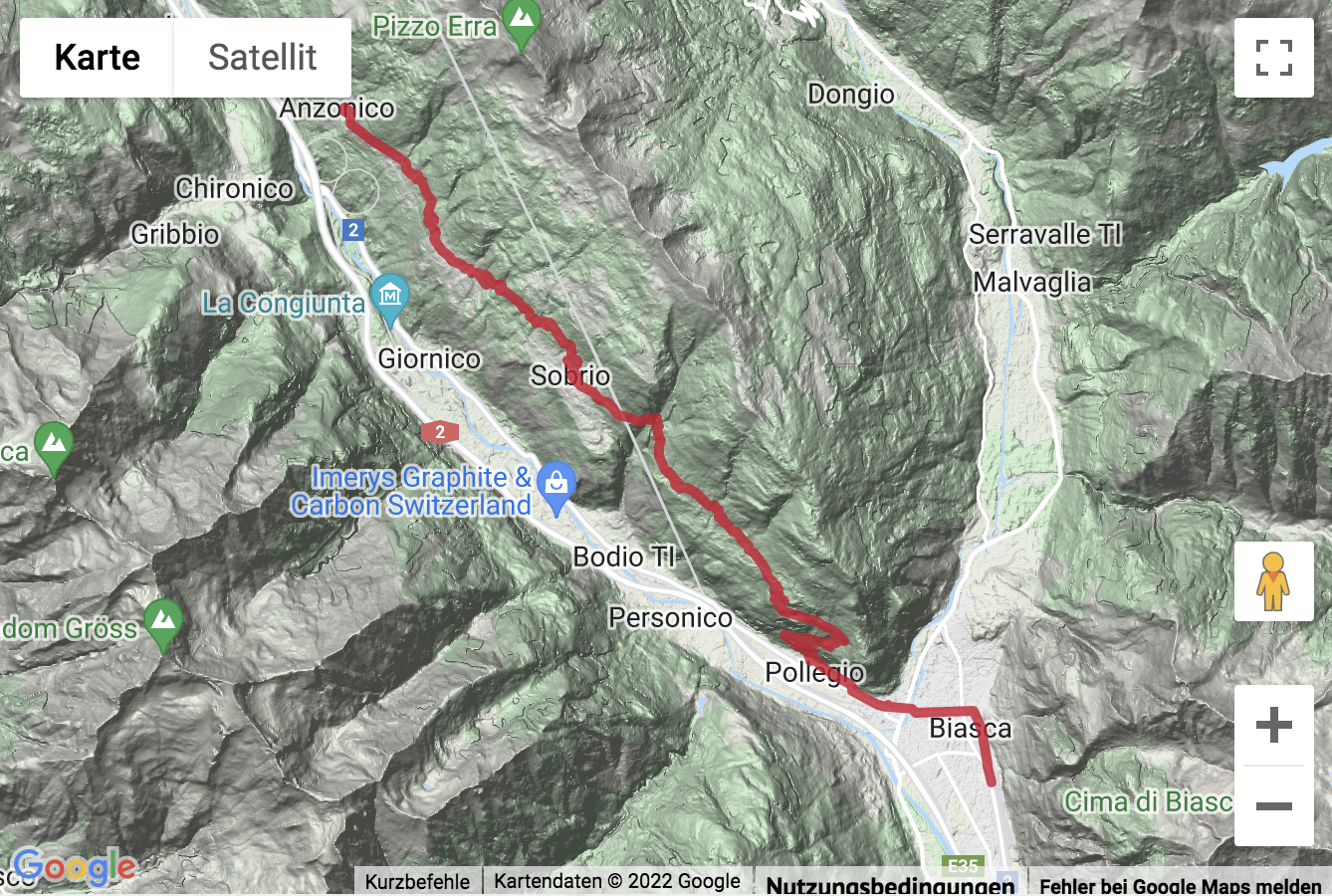Übersichtskarte Wanderung auf der Strada Alta Anzonico nach Biasca
