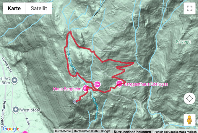 Routenskizze zur Winterwanderung auf der Sonnenterrasse Weissenberge
