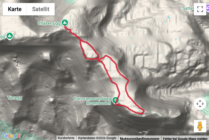 Routenskizze zur Gipfelrundweg Rosenboden auf dem Chäserrugg