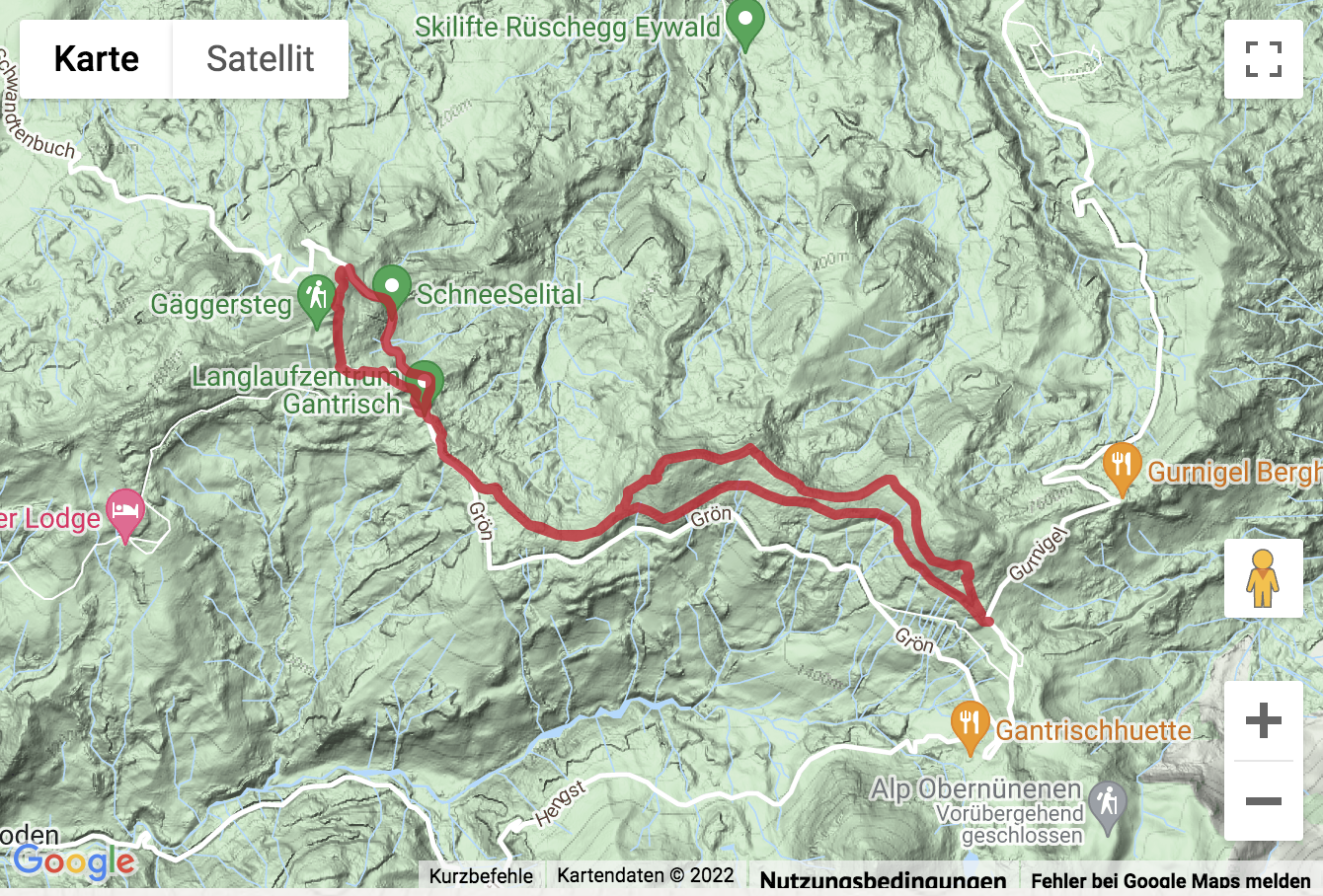 Google-Karte mit aufgezeichneter Route