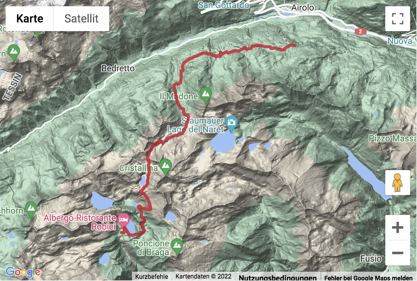 Übersichtskarte Bergwanderung auf dem Sentiero Cristallina