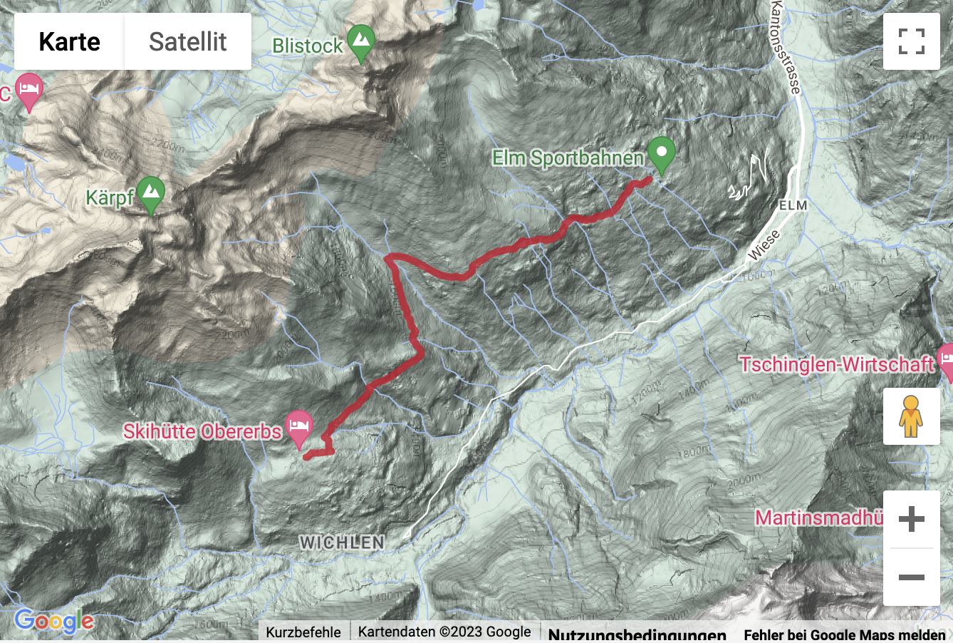 Übersichts-Routenkarte für die Wanderung Höhenweg Obererbs – Ämpächli