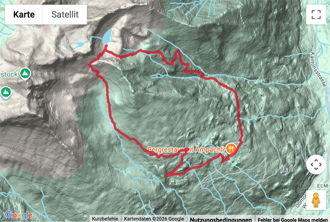 Routenskizze zur Rundwanderung Chüebodensee
