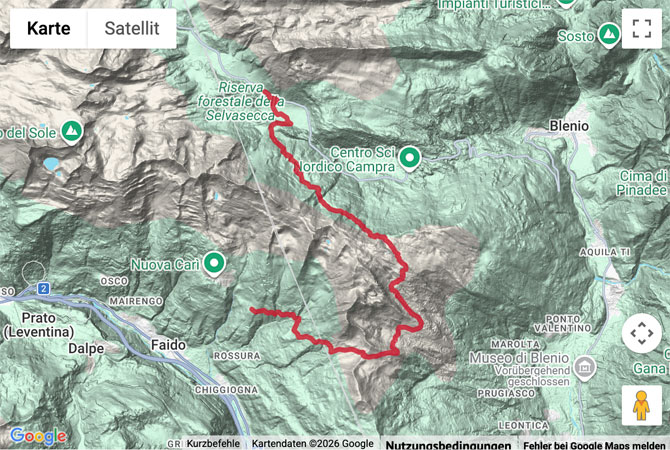 Routenskizze zur Zweitagestour von Molare nach Acquacalda