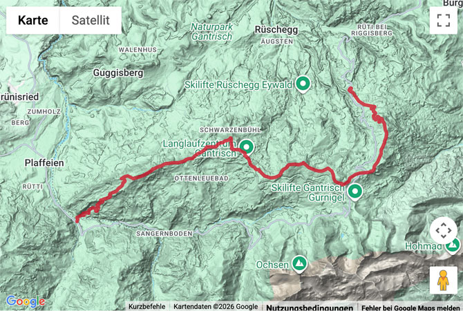 Routenskizze zur Wanderung auf dem Gantrisch Panoramaweg