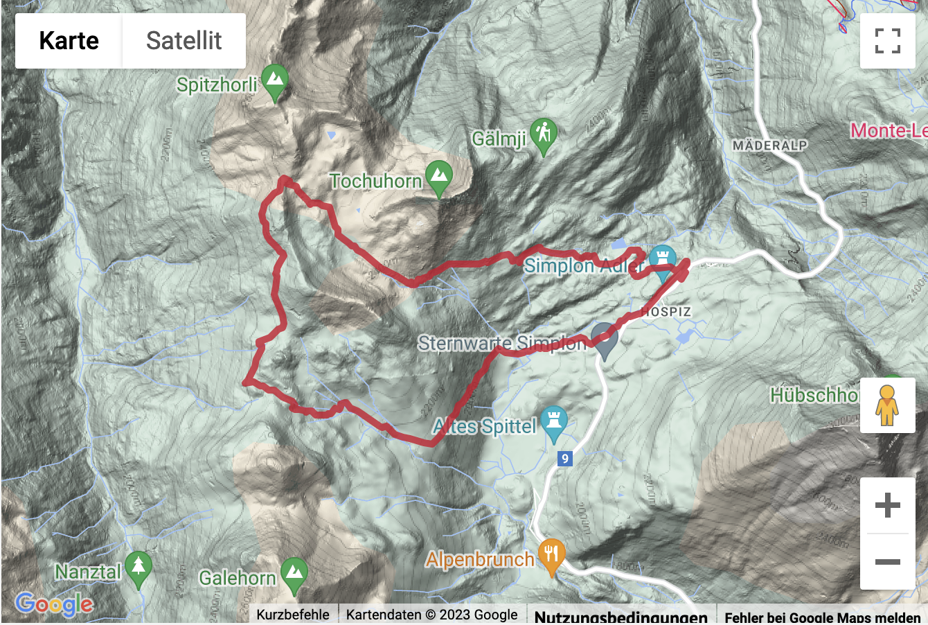 Google-Karte mit aufgezeichneter Route