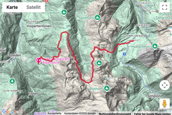 Routenskizze zur Passwanderung vom Simplonpass nach Gspon
