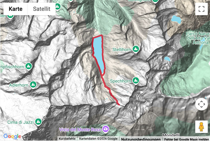 Routenskizze zur Bergwanderung über den Monte Moro Pass