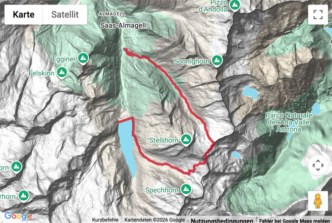 Routenskizze zur Bergwanderung im hintersten Saastal