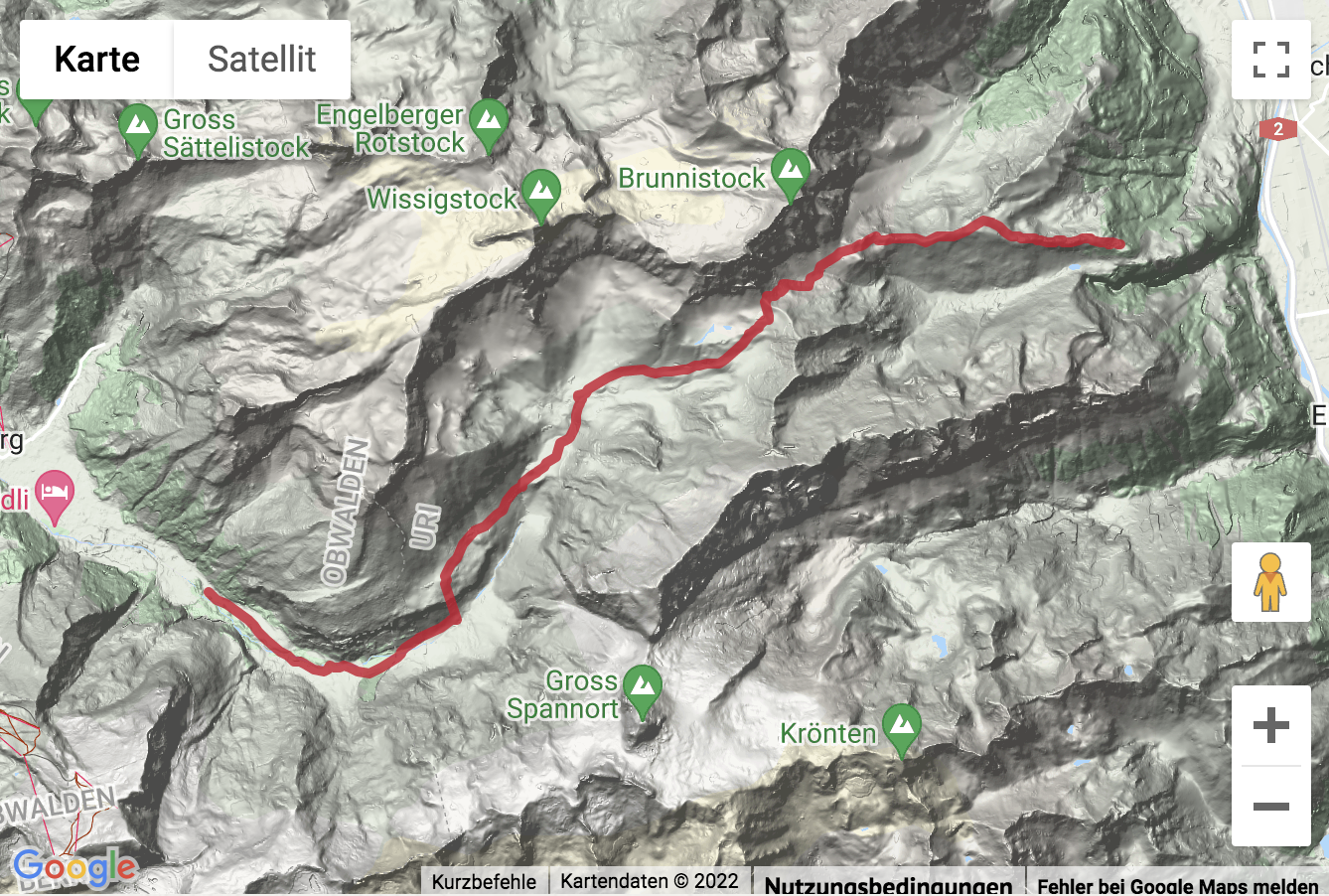 Übersichts-Routenkarte für die Passwanderung von Brüsti über den Surenenpass