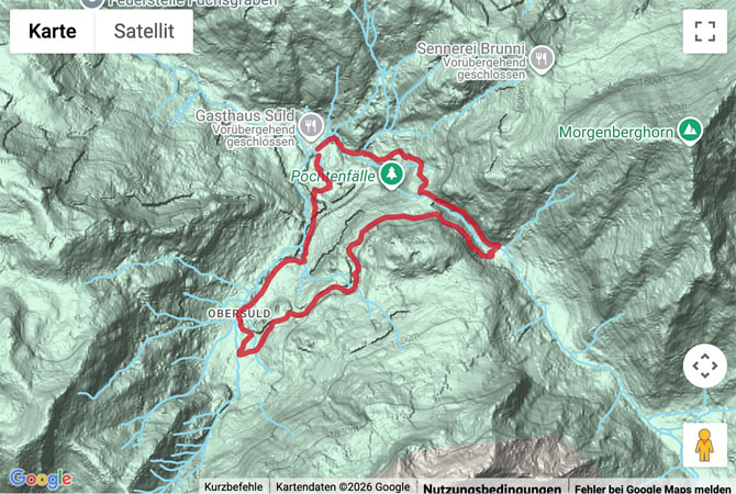 Routenskizze zur Panoramawanderung von Suld zum Pochtenfall