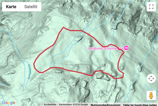 Routenskizze zur Schneeschuh-Rundtour beim Berghotel Schönhalden