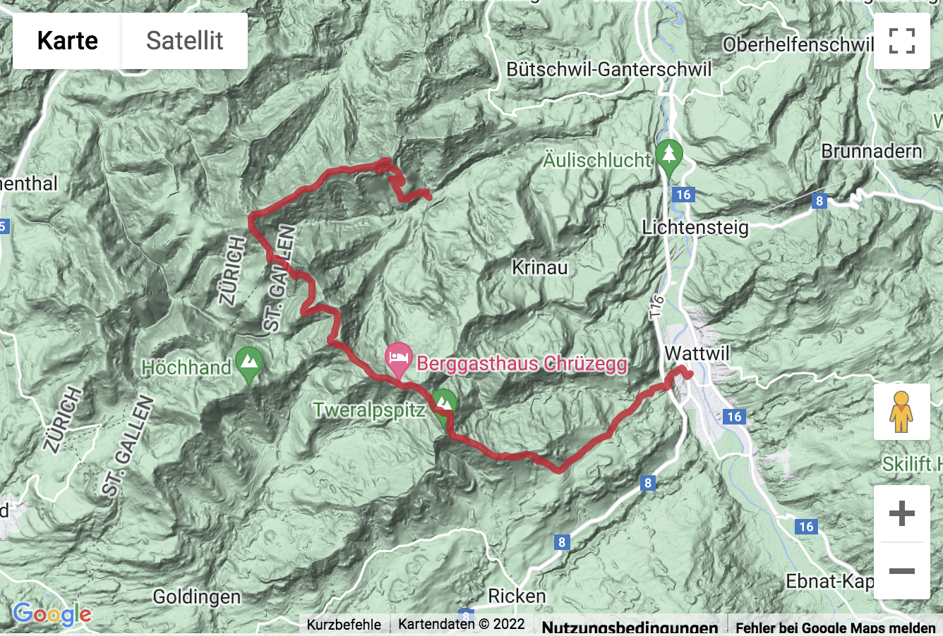 Übersichtskarte Höhenwanderung über's Schnebelhorn