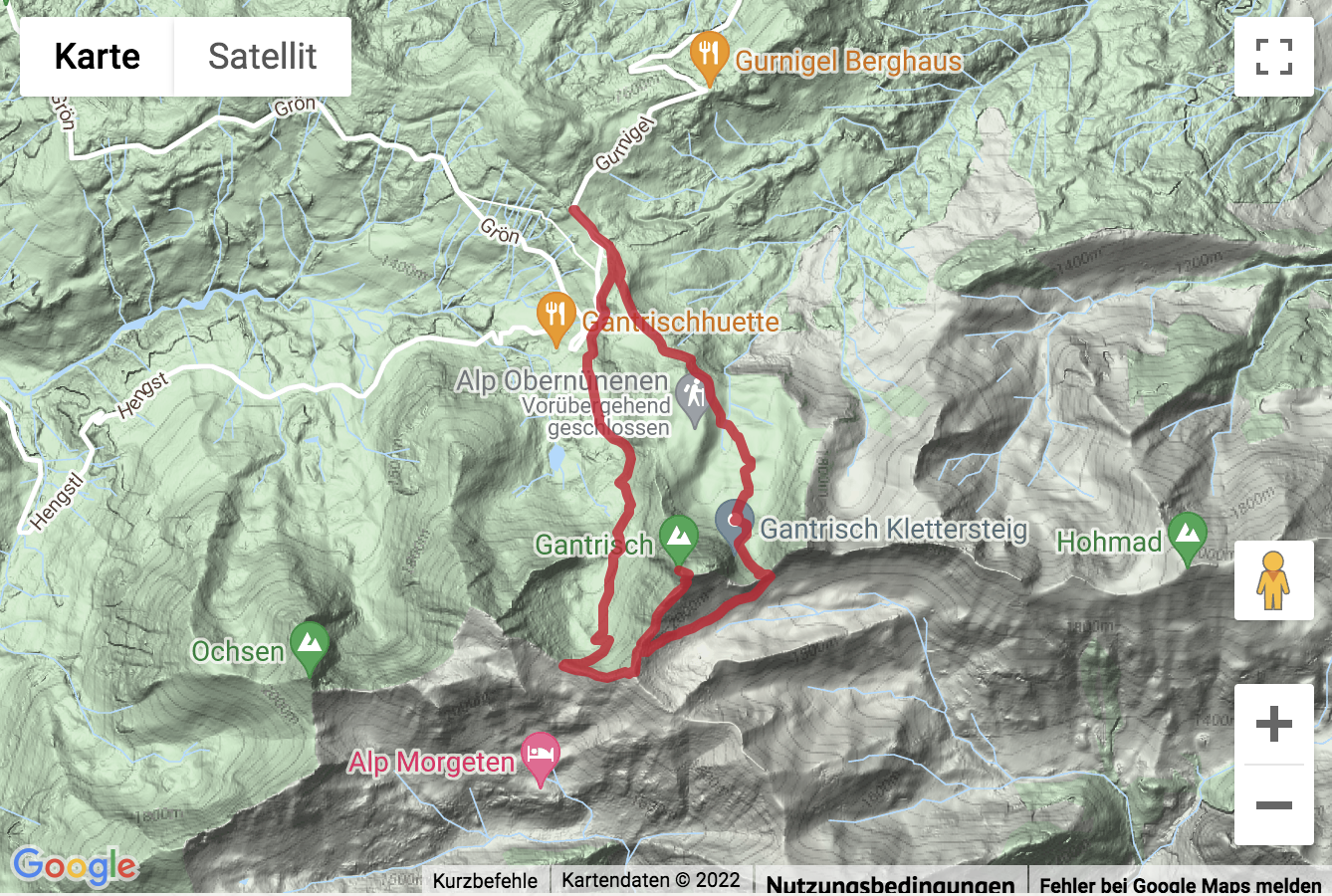 Übersichtskarte Randonnée du sommet du Gurnigel au Gantrisch (2'175 m)