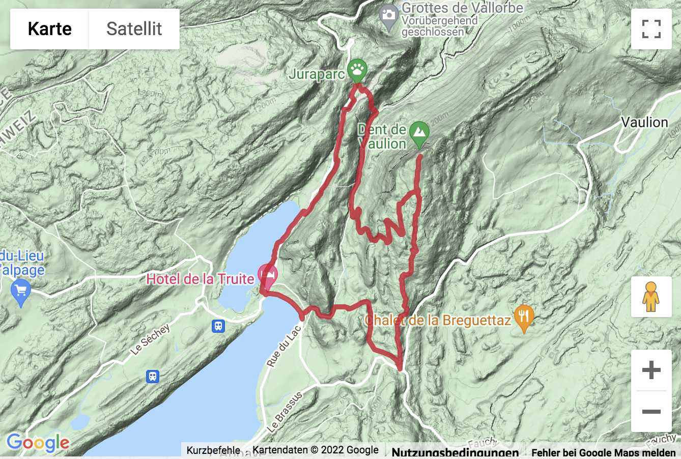 Übersichts-Routenkarte für die Gipfelwanderung von Le Pont zum Dent de Vaulion